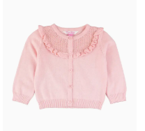 Girls Pink Sweater Knit Ruffle Trim Cardigan