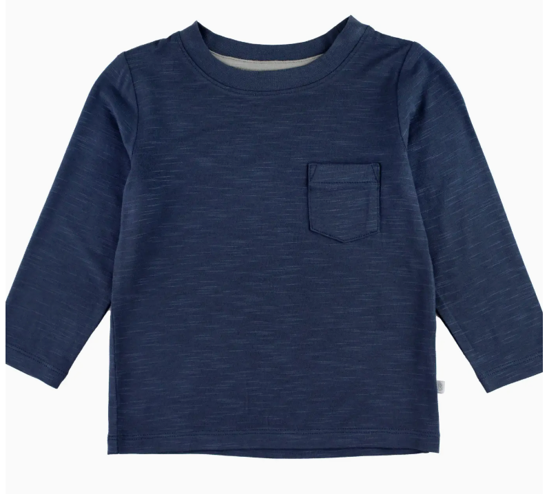 Boys Dark Navy Ultrasoft Knit Long Sleeve Pocket Tee