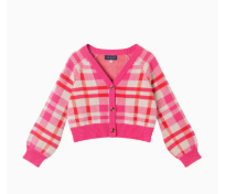 Kids Girls Cardigan | Pink Plaid | Pink / 6X