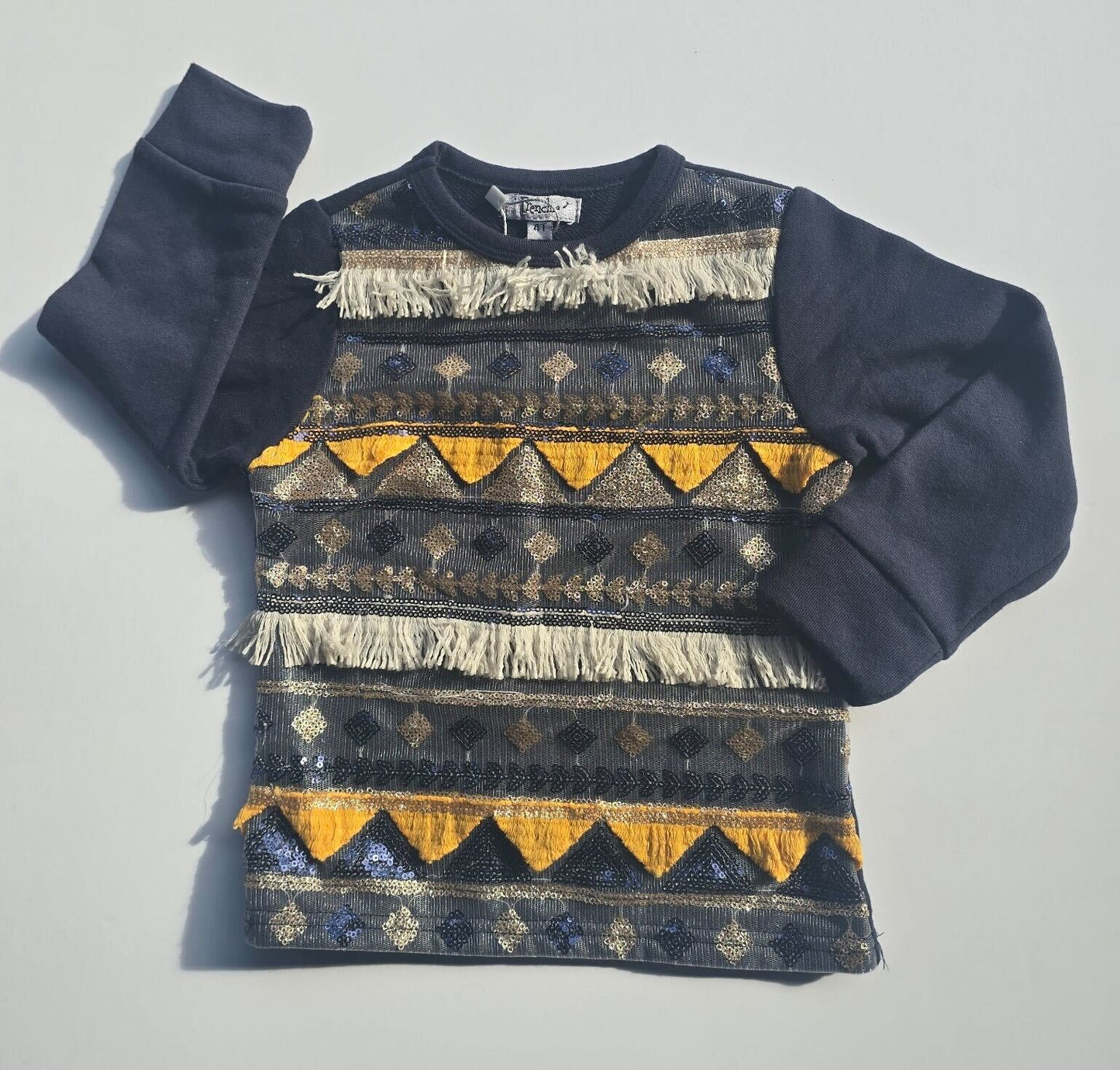 NAVY SOUTHWESTERN SEQUIN SWEATSHIRT