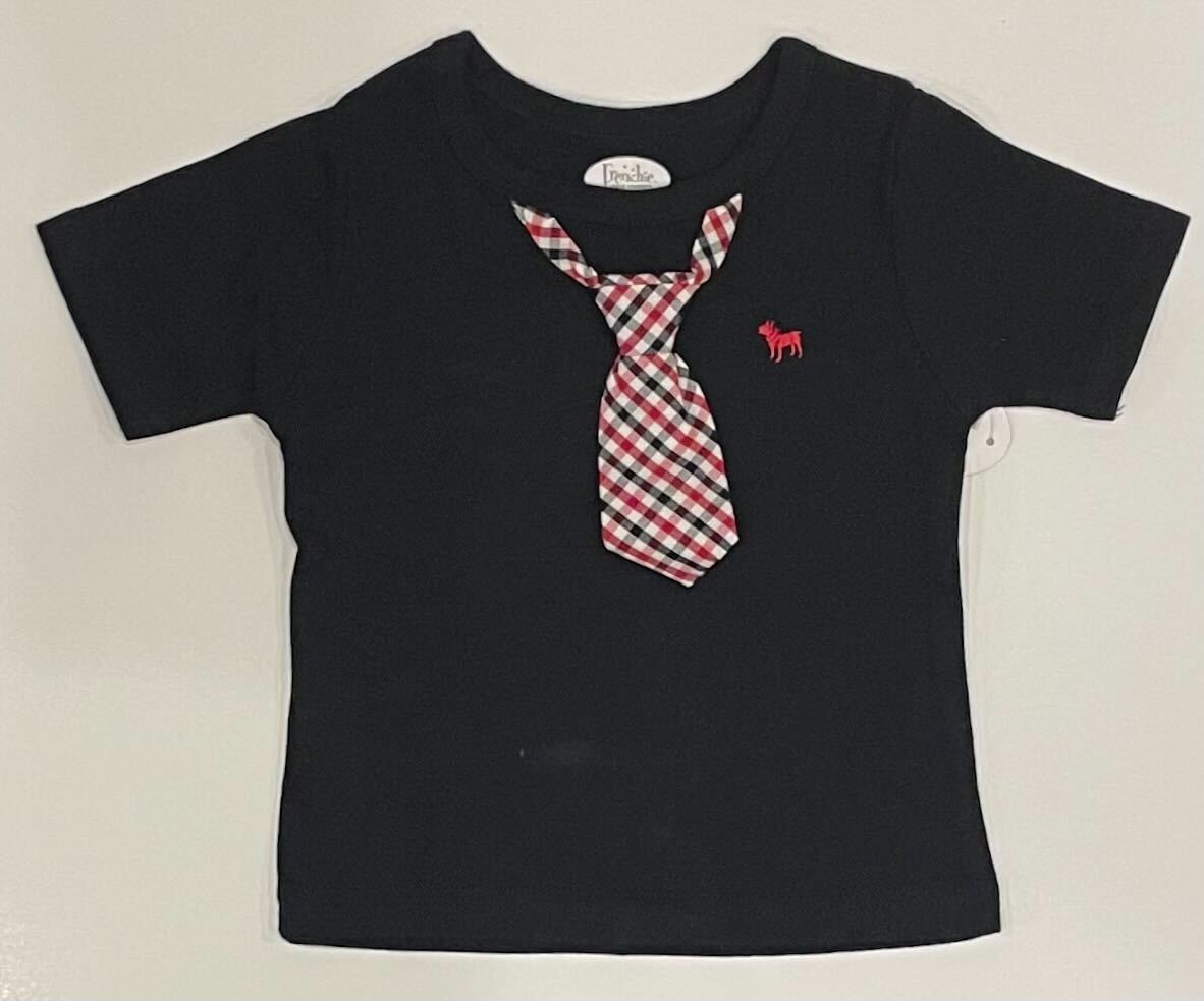 BLACK TEE WITH RED WHITE BLACK CHECK TIE