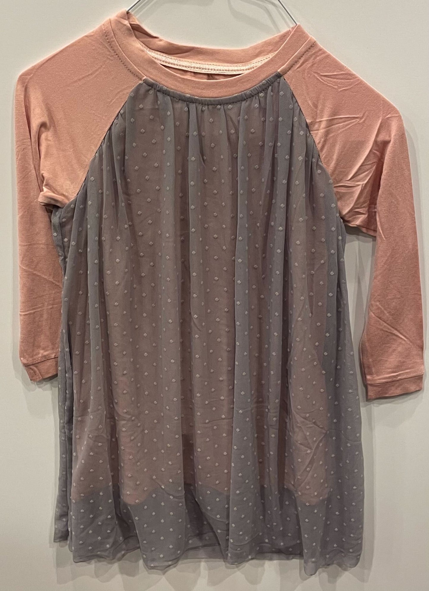 PINK SLEEVE GRAY SPANDEX DRESS