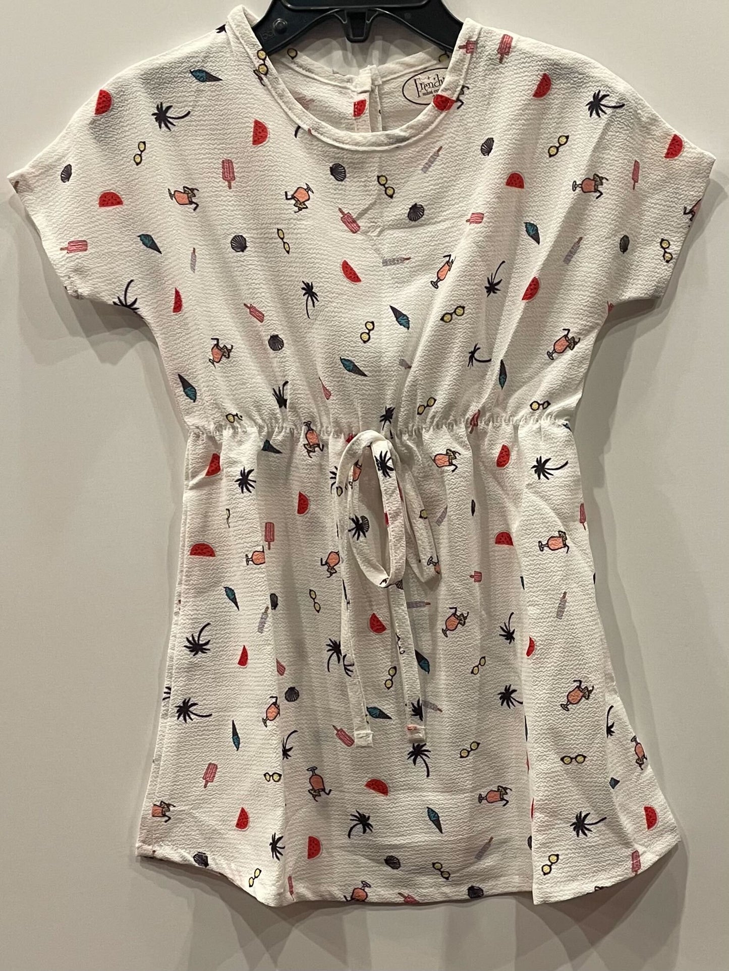 WHITE MULTI COLOR SUMMER DRAWSTRING DRESS
