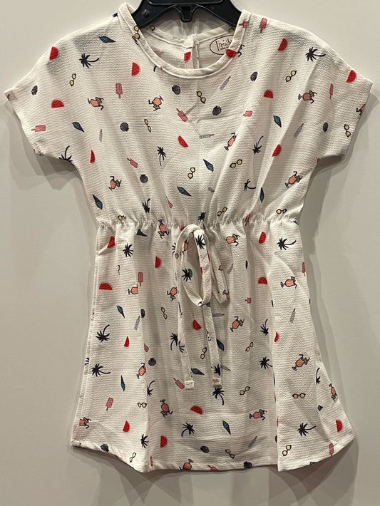 WHITE MULTI COLOR SUMMER DRAWSTRING DRESS