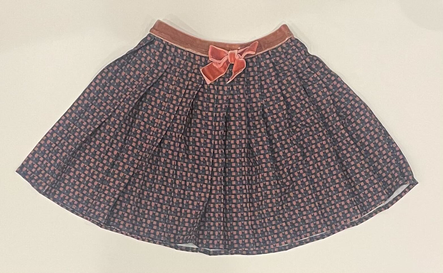 NAVY BROWN BLACK GEOMETRIC SKIRT W/ PINK BOW