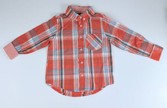 BLUE/ORANGE PLAID BUTTON DOWN