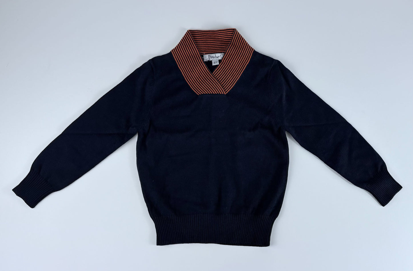 NAVY MIKE SWEATER W/ ORANGE STRIPED COLLAR