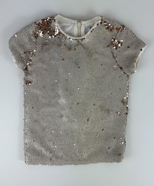 OFF WHITE AND COPPER SHORT SLEEVE SEQUIN DRESS