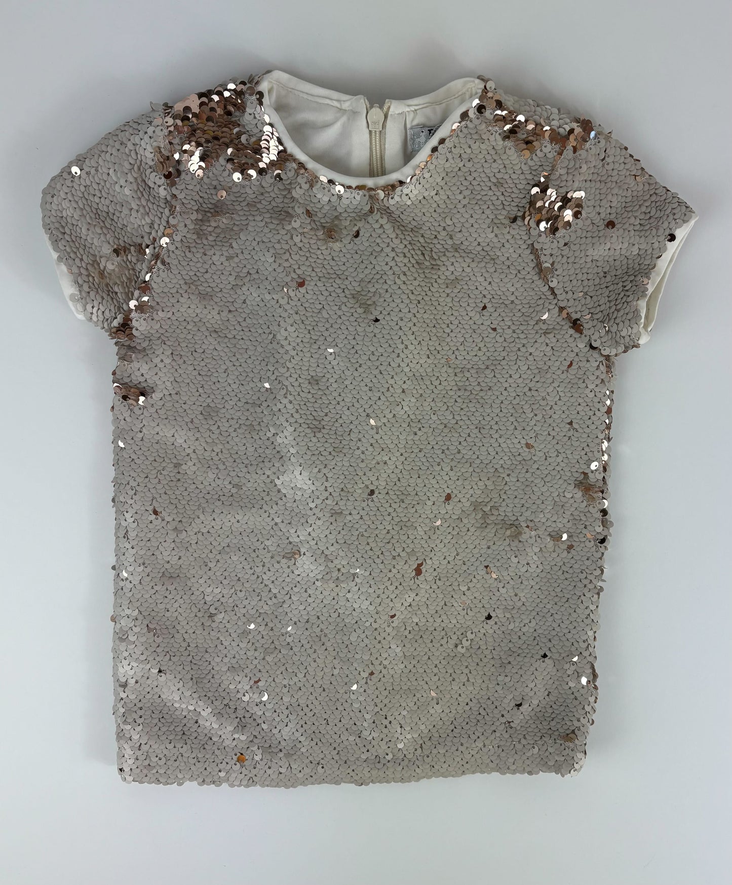 OFF WHITE AND COPPER SHORT SLEEVE SEQUIN TOP