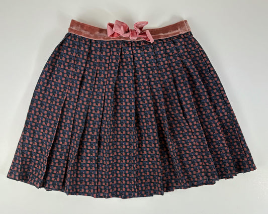 NAVY BROWN BLACK GEOMETRIC SKIRT W/ PINK BOW