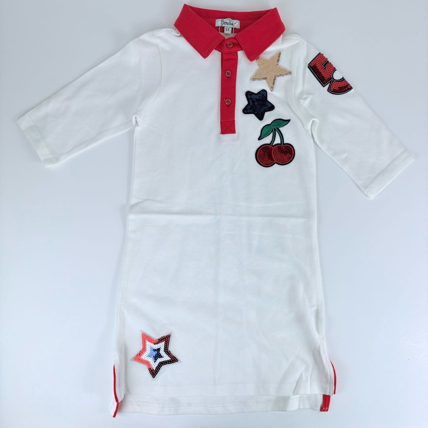 GRAY SHORT SLEEVE DRESS W/ STAR PATCHES