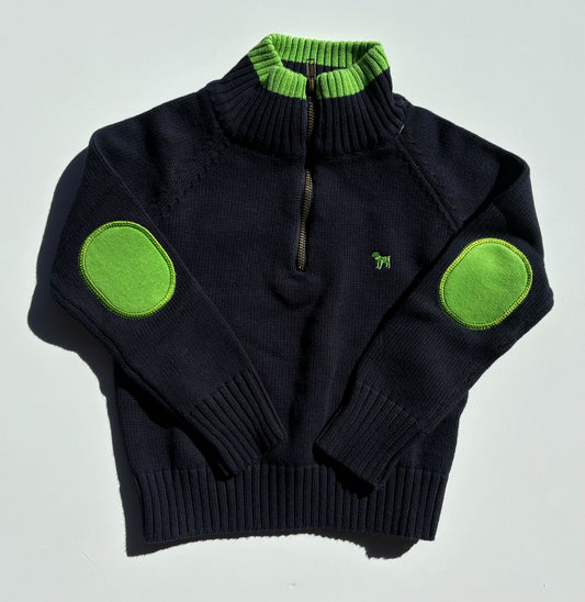 NAVY ZIP-UP TURTLENECK W/ GREEN ACCENTS