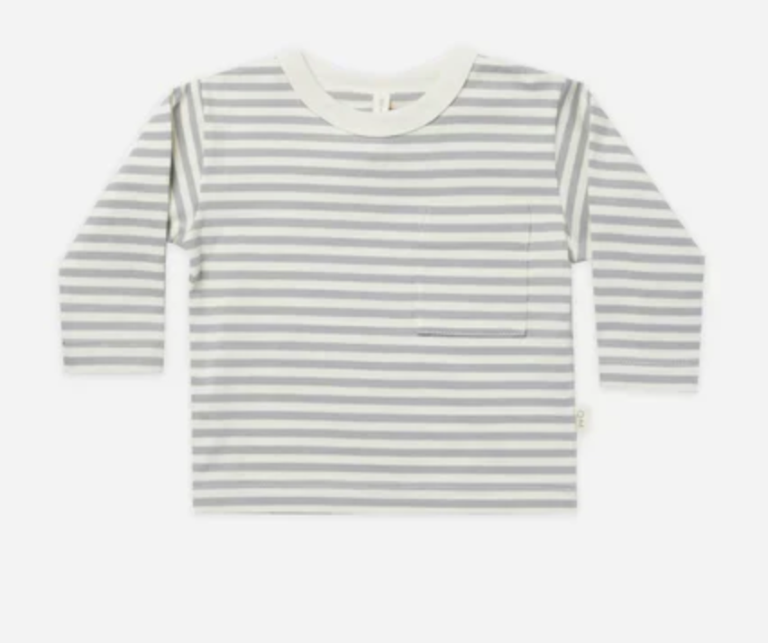 LONG SLEEVE POCKET TEE || DUSTY BLUE STRIPE