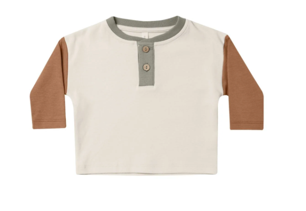 LONG SLEEVE HENLEY TEE || COLOR BLOCK