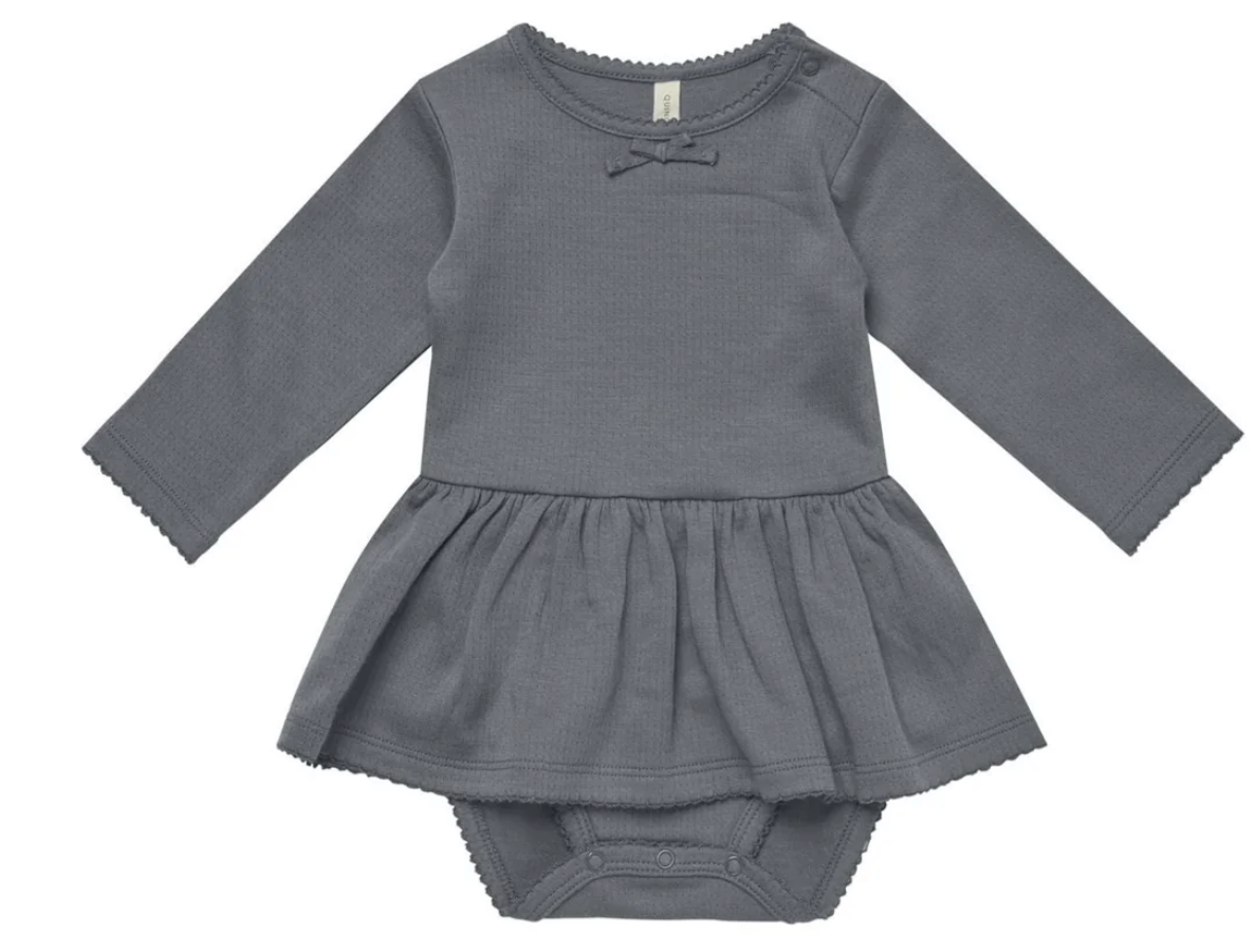 POINTELLE SKIRTED BODYSUIT || NAVY