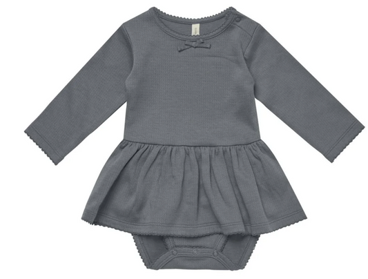 POINTELLE SKIRTED BODYSUIT || NAVY