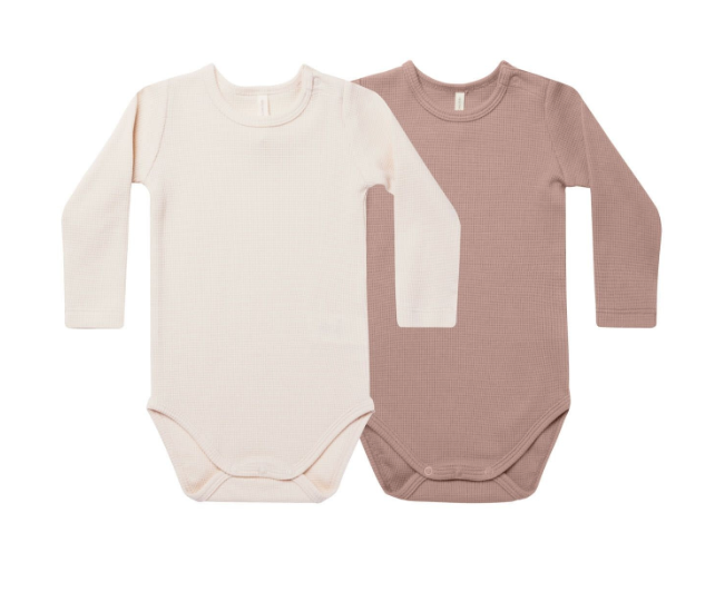 WAFFLE BODYSUIT, 2 PACK || NATURAL, MAUVE