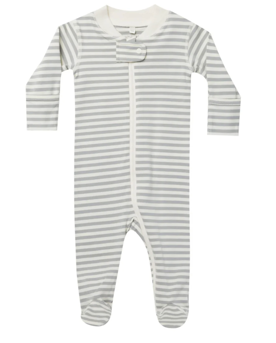 ZIP LONG SLEEVE SLEEPER FOOTIE || DUSTY BLUE STRIPE