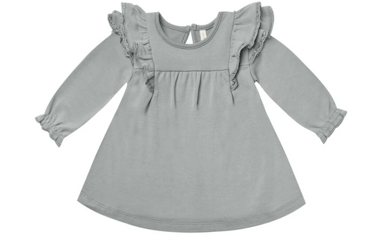 LONG SLEEVE FLUTTER DRESS || DUSTY BLUE