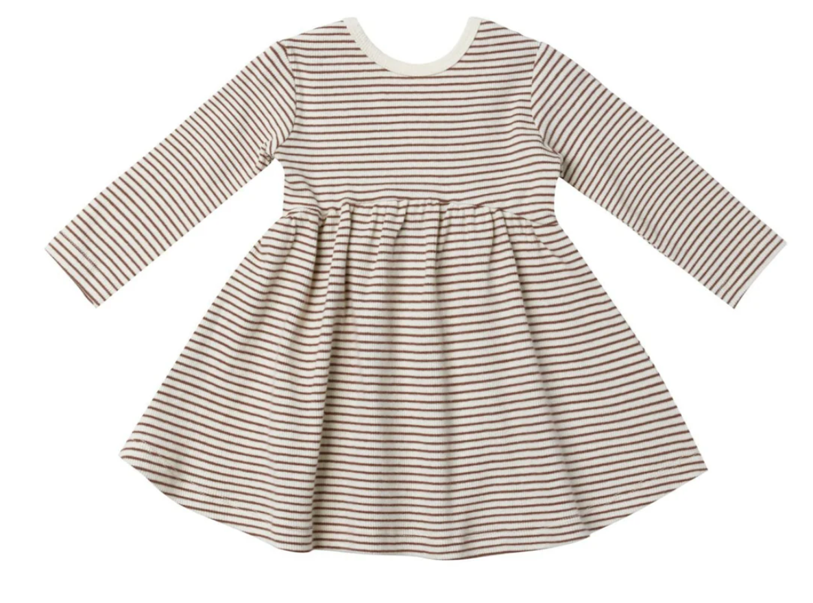 RIBBED LONG SLEEVE DRESS || PLUM STRIPE