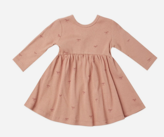 RIBBED LONG SLEEVE DRESS || BOWS