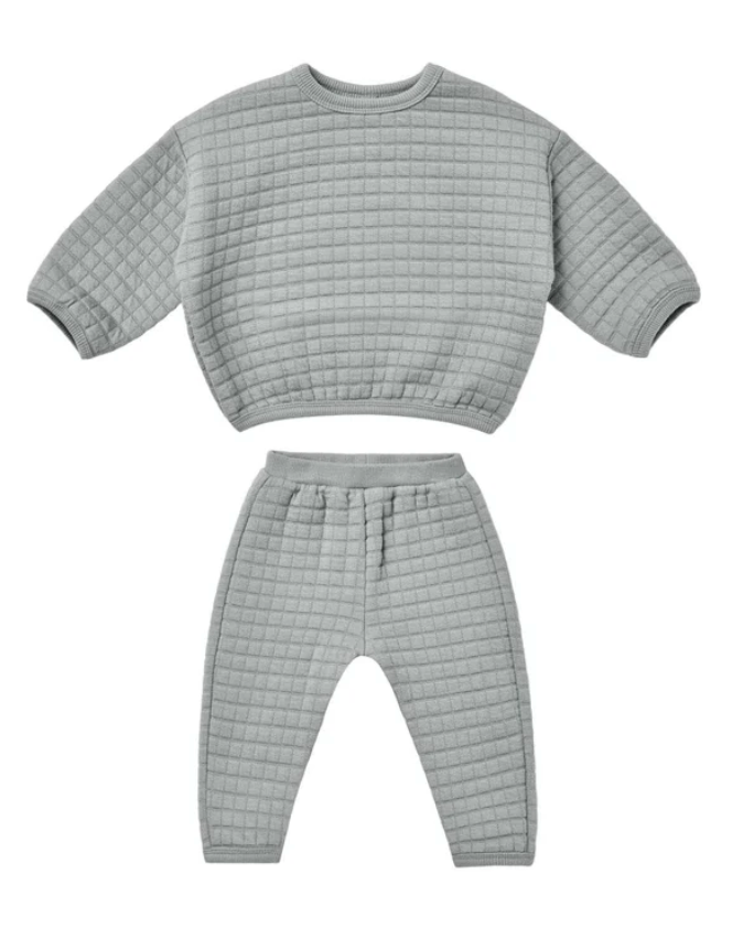 QUILTED SWEATER + PANT SET || DUSTY BLUE