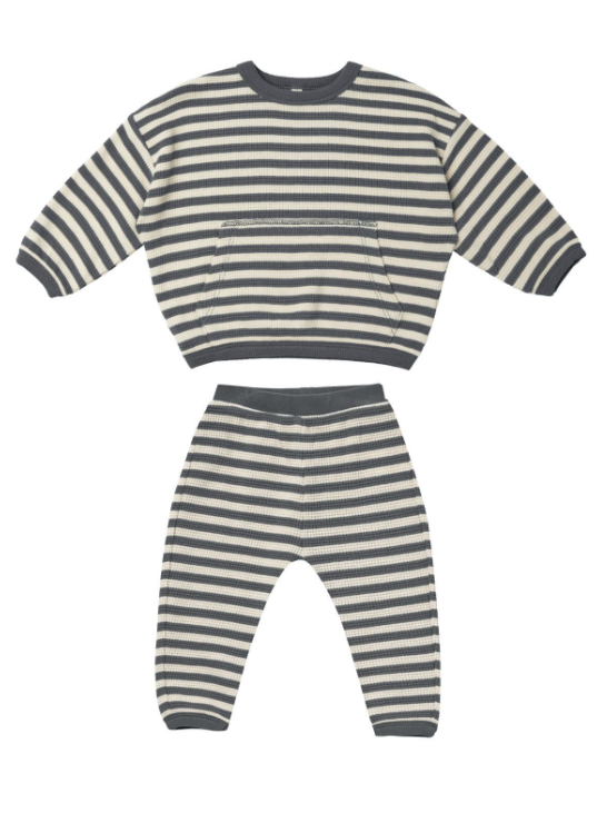 WAFFLE SWEATER + PANT SET || NAVY STRIPE