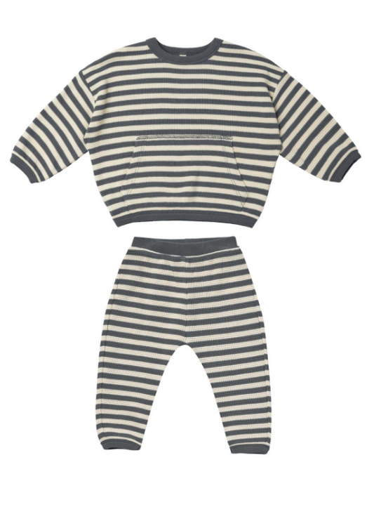 WAFFLE SWEATER + PANT SET || NAVY STRIPE