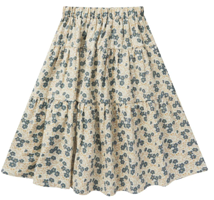 TIERED MIDI SKIRT || BLUE DITSY