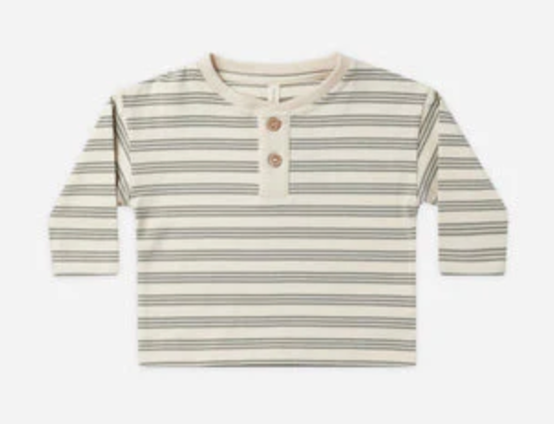LONG SLEEVE HENLEY TEE || BASIL STRIPE