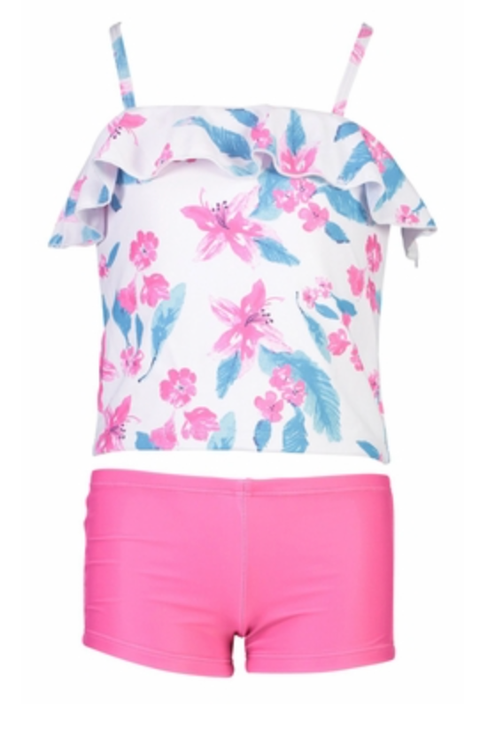 FUSCHIA LILY FRILLED TANKINI