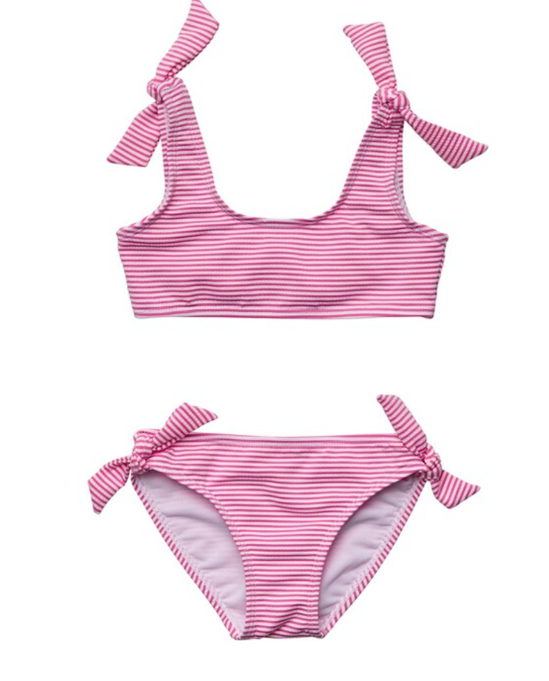 RASPBERRY STRIPE TIE CROP BIKINI
