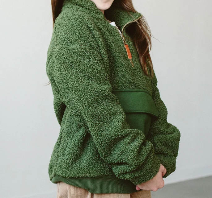 6-7Y Spruce Zip Sherpa Pullover