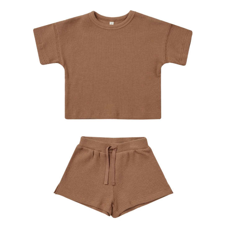 waffle tee + short set || clay