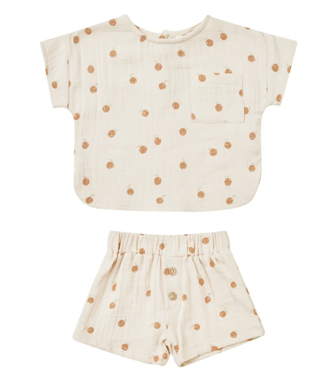 woven boxy top + short set || oranges