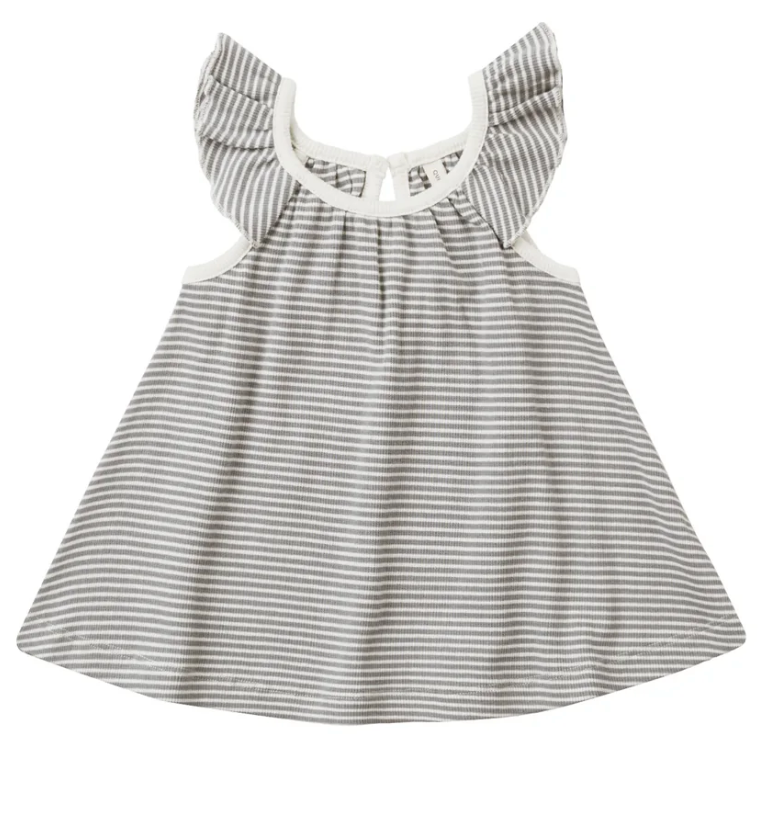 ruffle swing dress || lagoon micro stripe