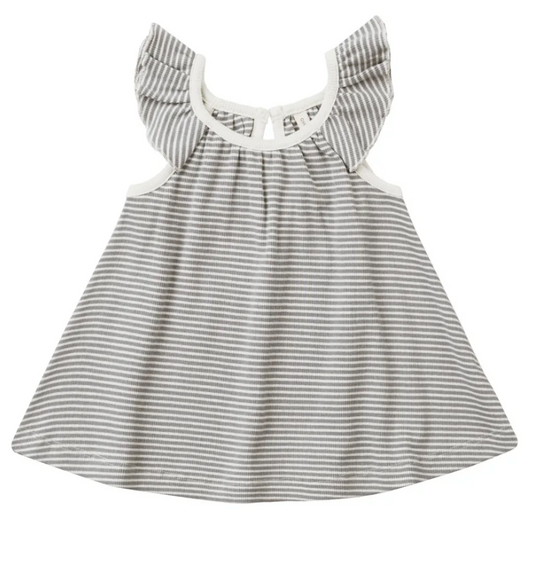 ruffle swing dress || lagoon micro stripe
