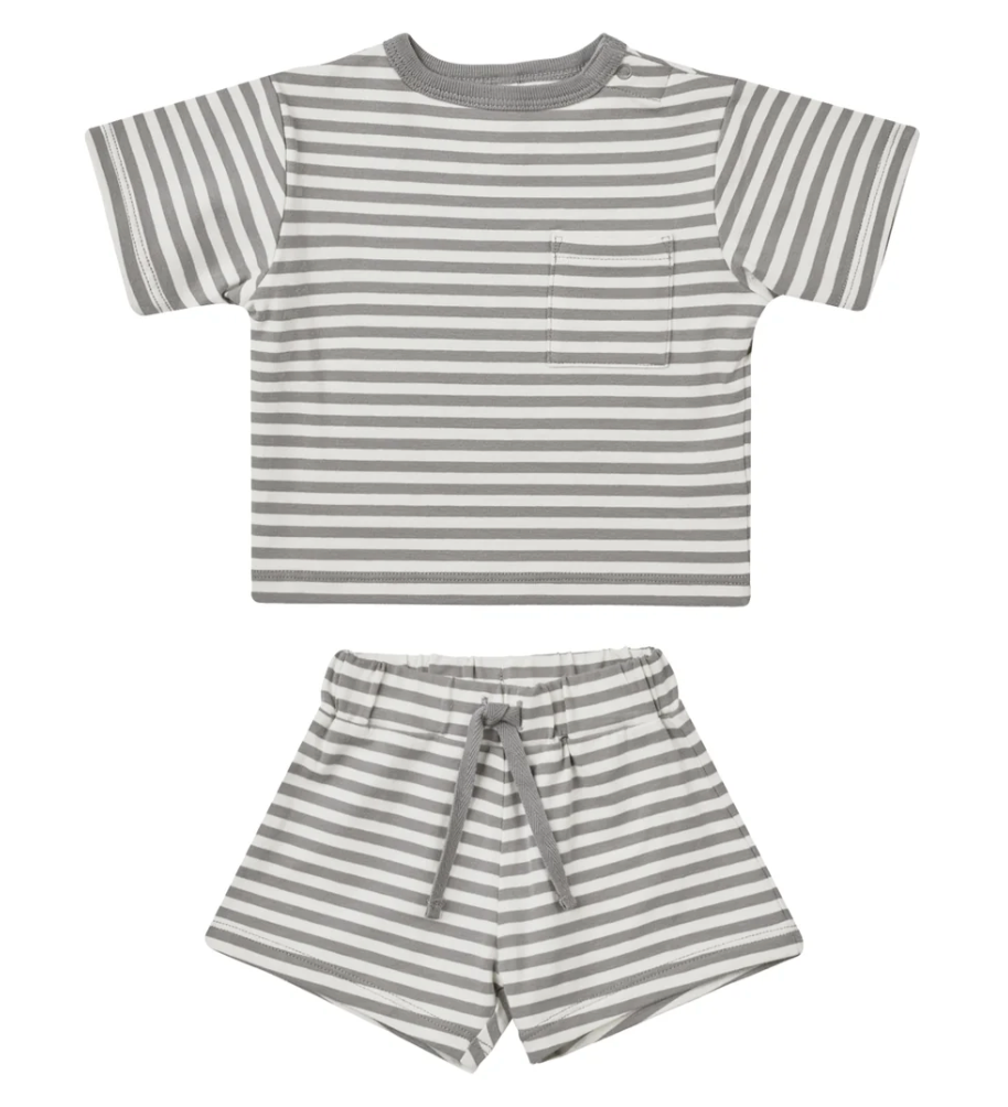 boxy pocket tee + short set || lagoon stripe