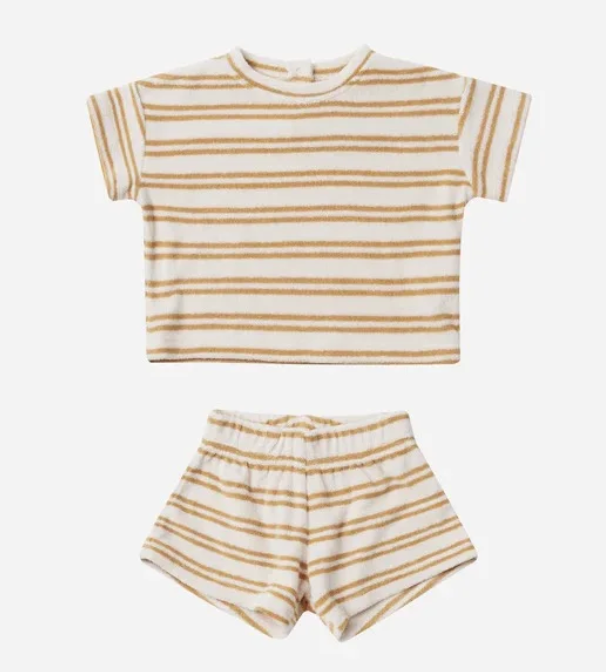 terry tee + shorts set || honey stripe