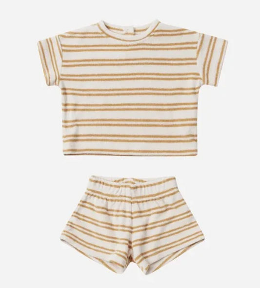 terry tee + shorts set || honey stripe