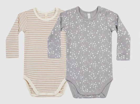 ribbed bodysuit, 2 pack || fleur, oat stripe