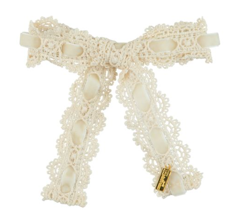 VELVET LACE MEDIUM BOW-IVORY