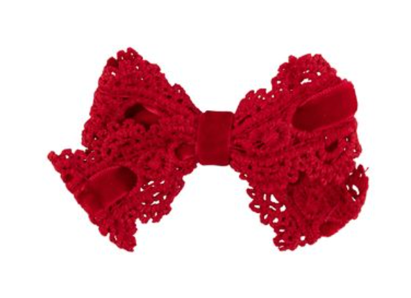 VELVET LACE SMALL BOW-RED