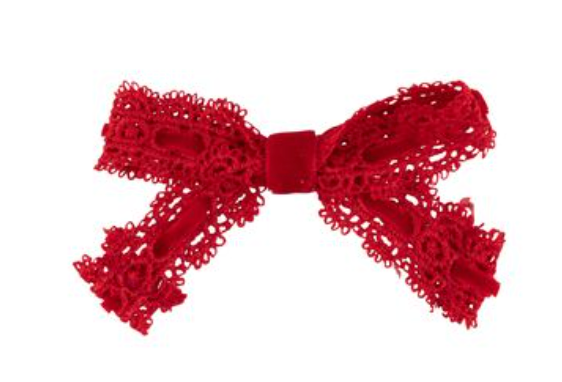 VELVET LACE MINI BOW-RED