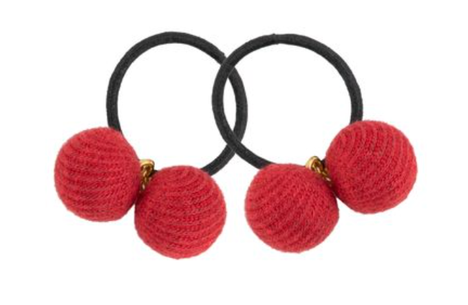 HEATHER 2 BALLS PONY HOLDER-RED