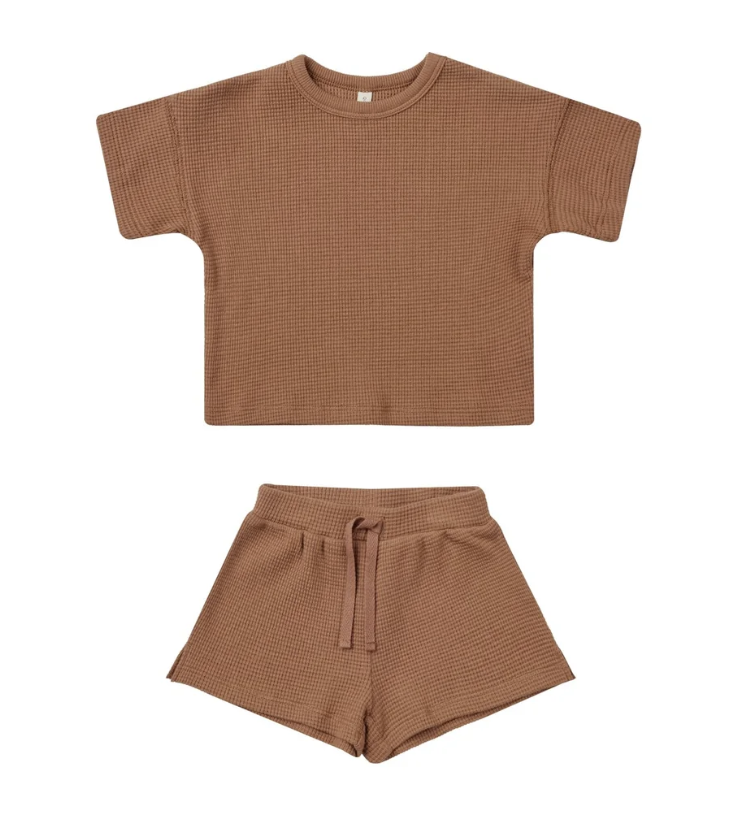 waffle tee + short set || clay stripe