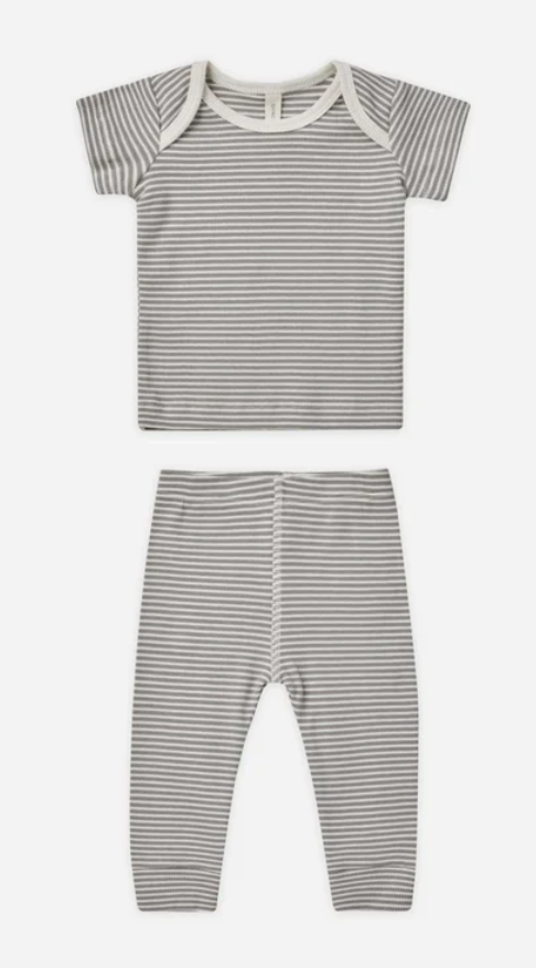 ribbed short sleeve tee + legging set || lagoon micro stripe