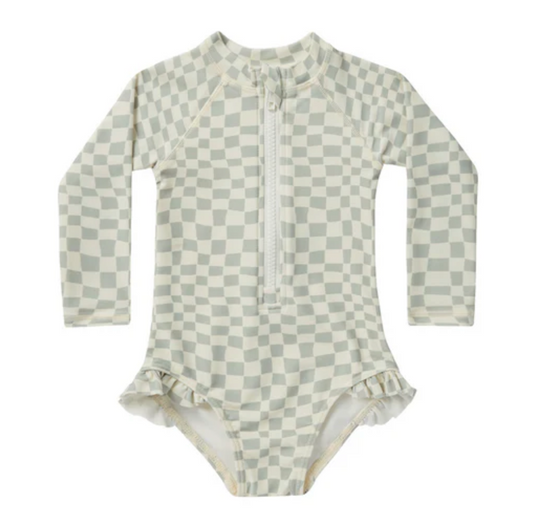 rash guard one-piece || seafoam check