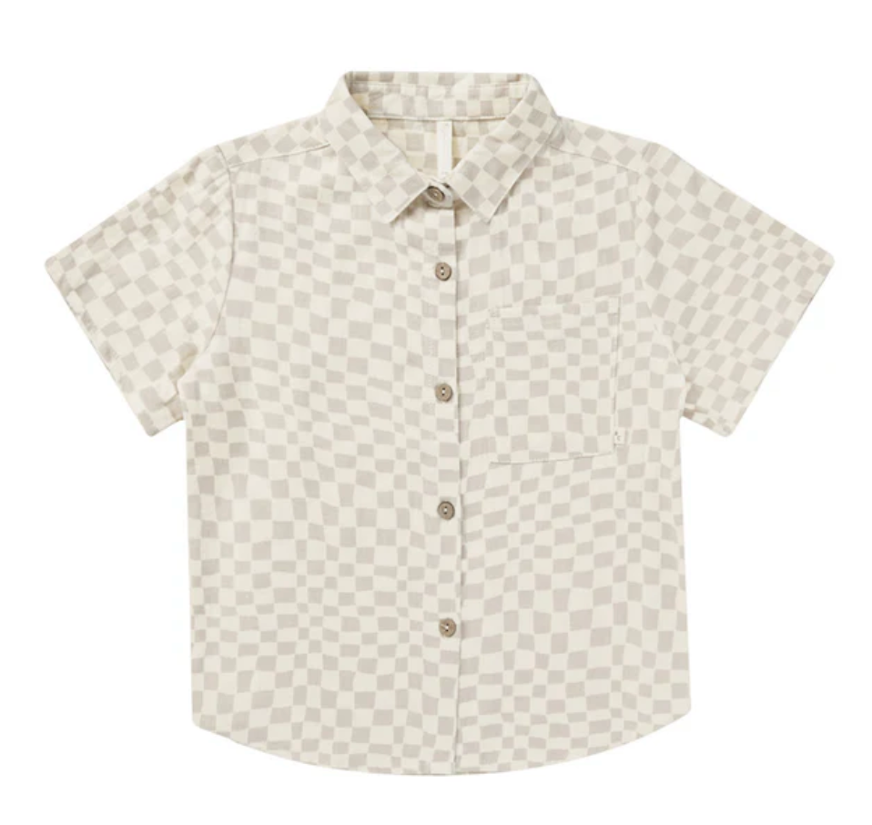 collared short sleeve shirt || dove check