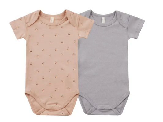 short sleeve bodysuit, 2 pack || cherries, periwinkle